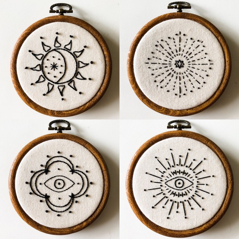 PDF Patterns Sun, Moon, Stars, and Eyes witchy embroidery, weird embroidery, sun moon embroidery, evil eye embroidery, star embroidery image 4