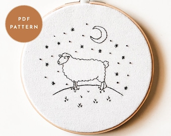 Bedtime Sheep Embroidery Pattern: Modern Nursery Decor (PDF Pattern)