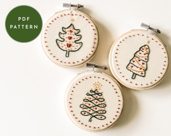 PDF Patterns "Christmas Trees" | Christmas tree embroidery, stitched ornament, keepsake ornament, holiday craft, Christmas cross stitch