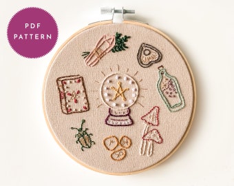 Witch's Tools Embroidery Pattern: Wiccan, Pagan, Spooky (PDF Pattern)