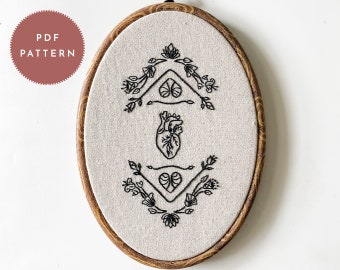 PDF Pattern "Art Nouveau Heart" | witchy embroidery, weird embroidery, feminist embroidery, feminist cross stitch, modern embroidery, love