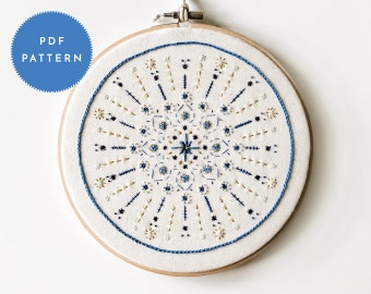Golden Snowflake Sampler Embroidery Pattern: Winter Cross Stitch (PDF Pattern)