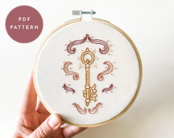 Golden Key Embroidery Pattern: Witchy Beginner Cross Stitch (PDF Pattern)