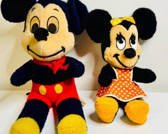 Vintage Disney Mickey and Minnie Mouse Plush Dolls - California Stuffed Toys - Walt Disney Productions