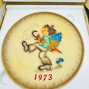 Vintage 1973 Hummel Annual Plate in Bas Relief with Original Box COA Hand Crafted Wall Hanging Art