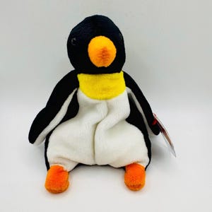 Vintage Ty Beanie Baby Waddle the Penguin -Retired 1995 Plush Collectible with Tags Black White Orange Beak Feet Collector Gift