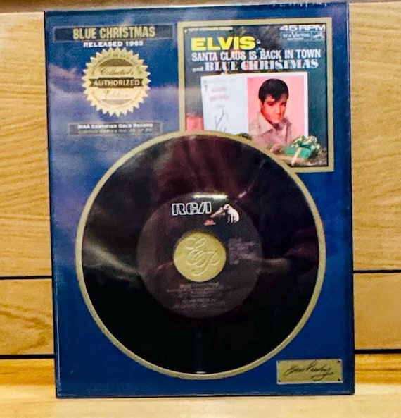 Vintage 1997 Elvis Presley Blue Christmas Gold Record Plaque KRB