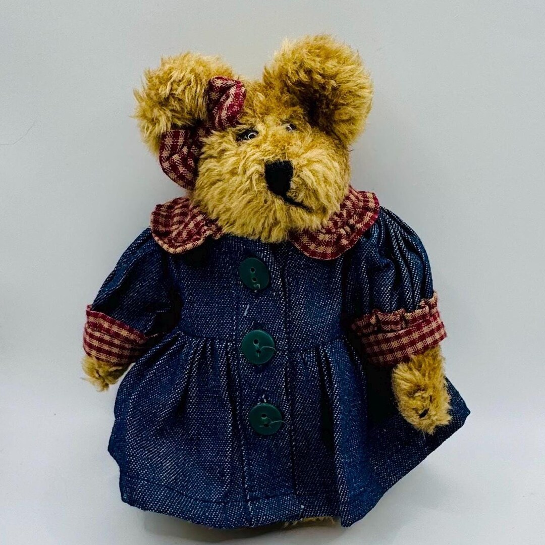 Vintage Boyds Bear: 5 Inch Plush in Denim Dress With Plaid - Etsy