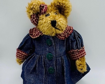 Vintage Boyds Bear: 5 Inch Plush in Denim Dress with Plaid