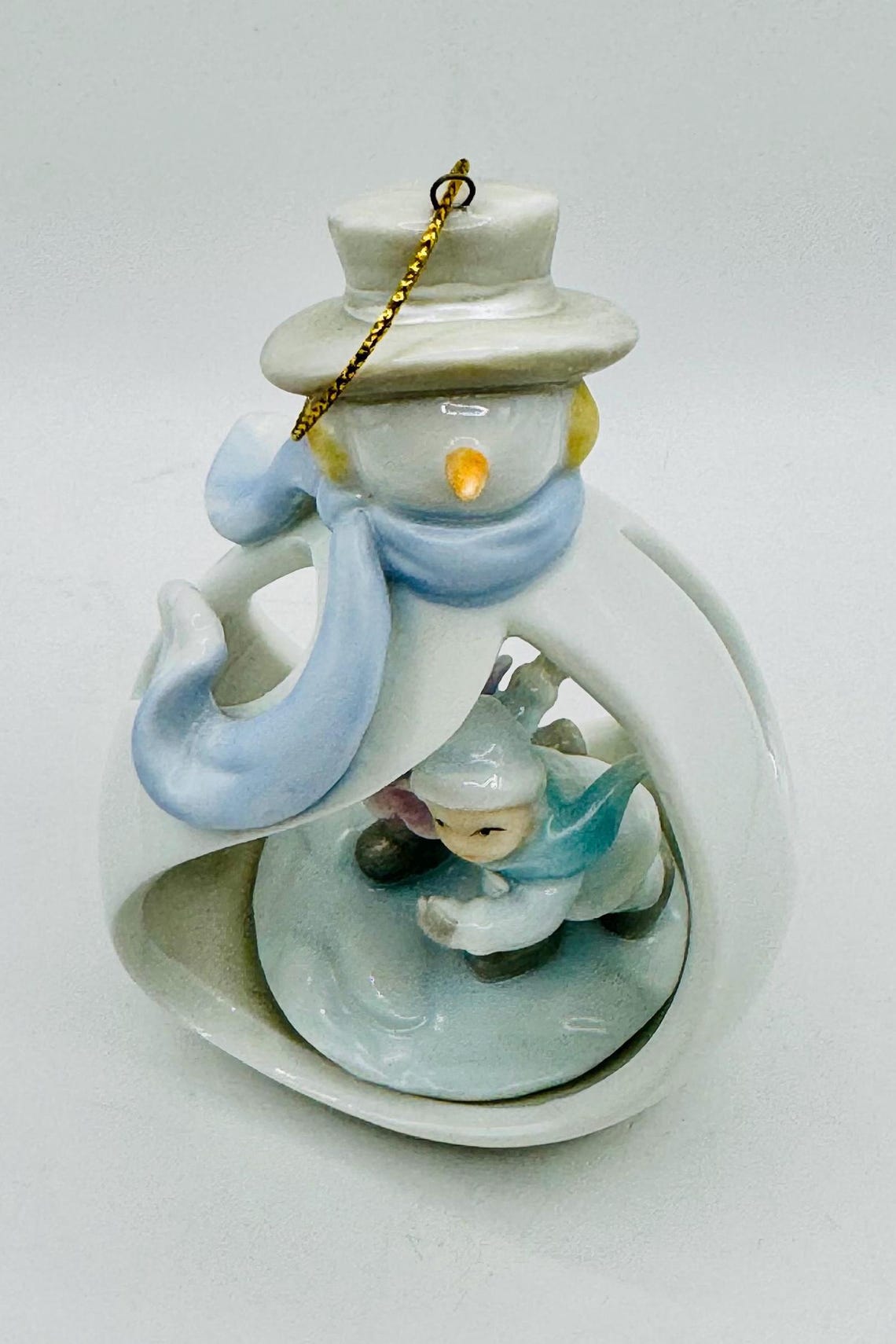 Vintage Avon Snowman Porcelain Ornament With Kids Skating 2005 ...