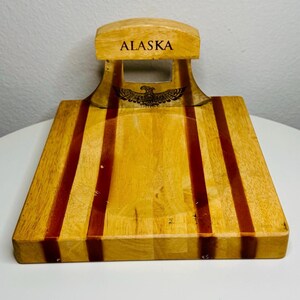 Vintage Alaska Ulu Knife & Wooden Chopping Bowl Set | Souvenir Kitchen Tool