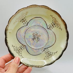 Vintage Lusterware Saucer with Gold Trim and Iridescent Floral Design | 6-Inch Decorative Plate | Shabby Chic Home Decor