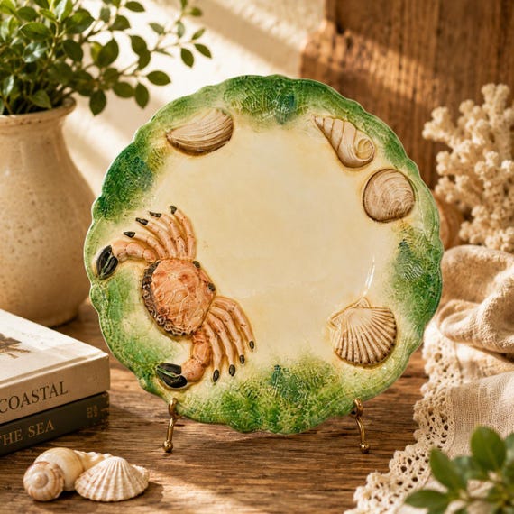 Vintage Italian Majolica Plate: Trompe L'oeil Crab & Shells - Etsy