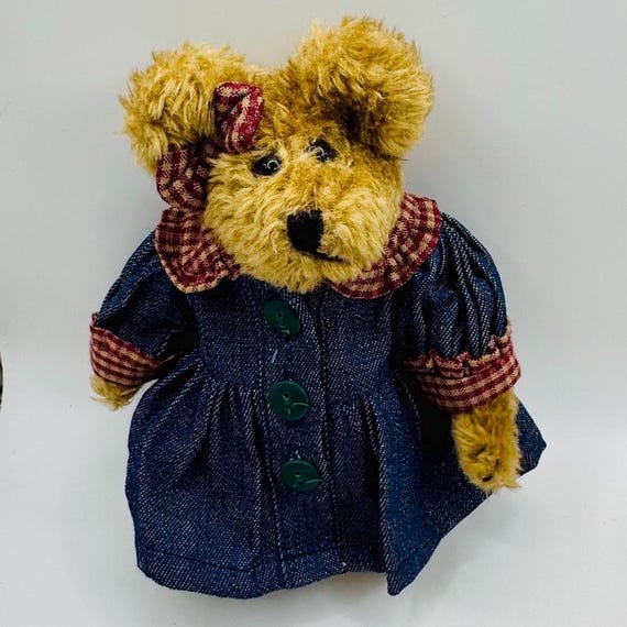 Vintage Boyds Bear: 5 Inch Plush in Denim Dress With Plaid - Etsy