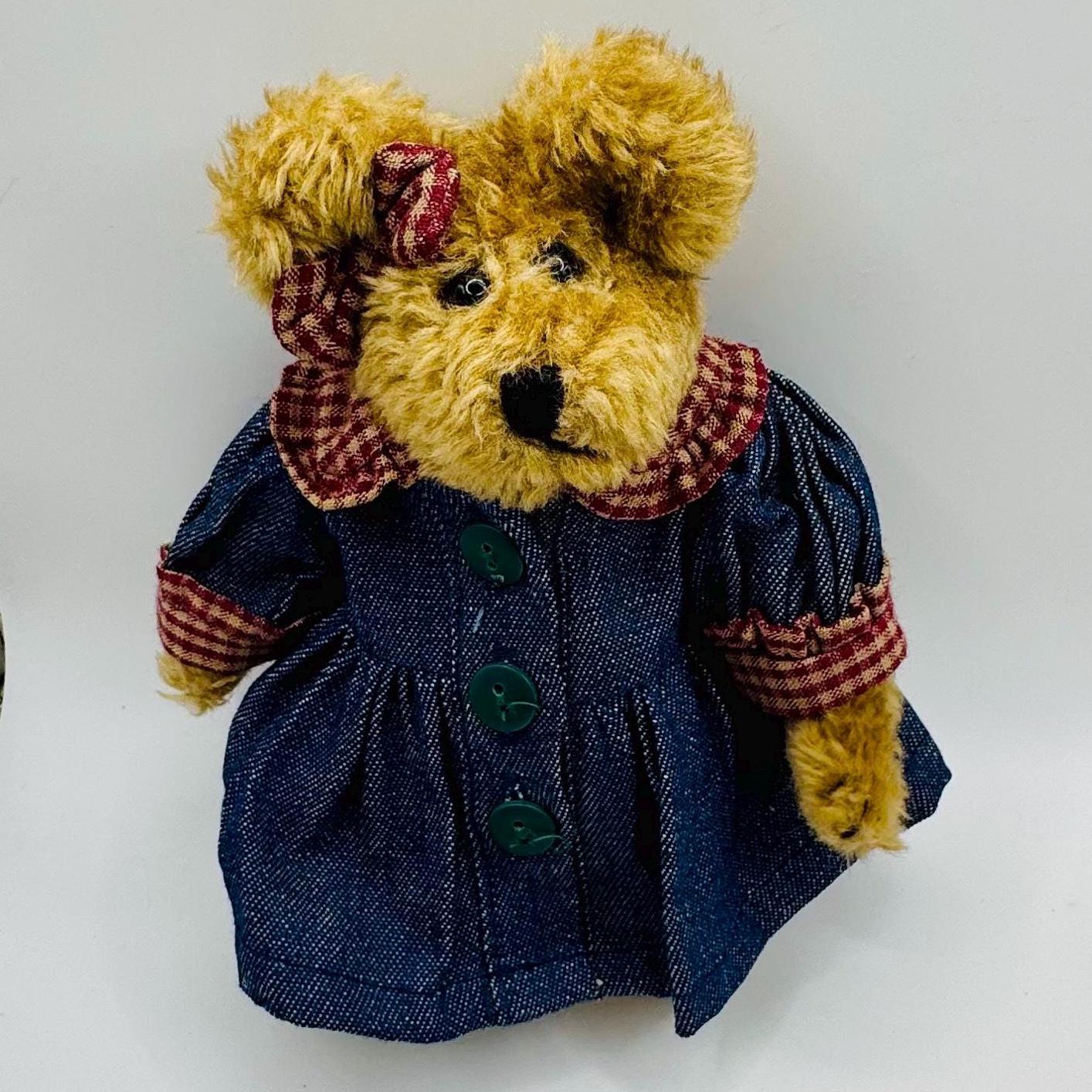 Vintage Boyds Bear: 5 Inch Plush in Denim Dress With Plaid - Etsy