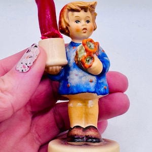 Vintage Goebel W. Germany Figurine - Child Holding Candlestick & Flowers