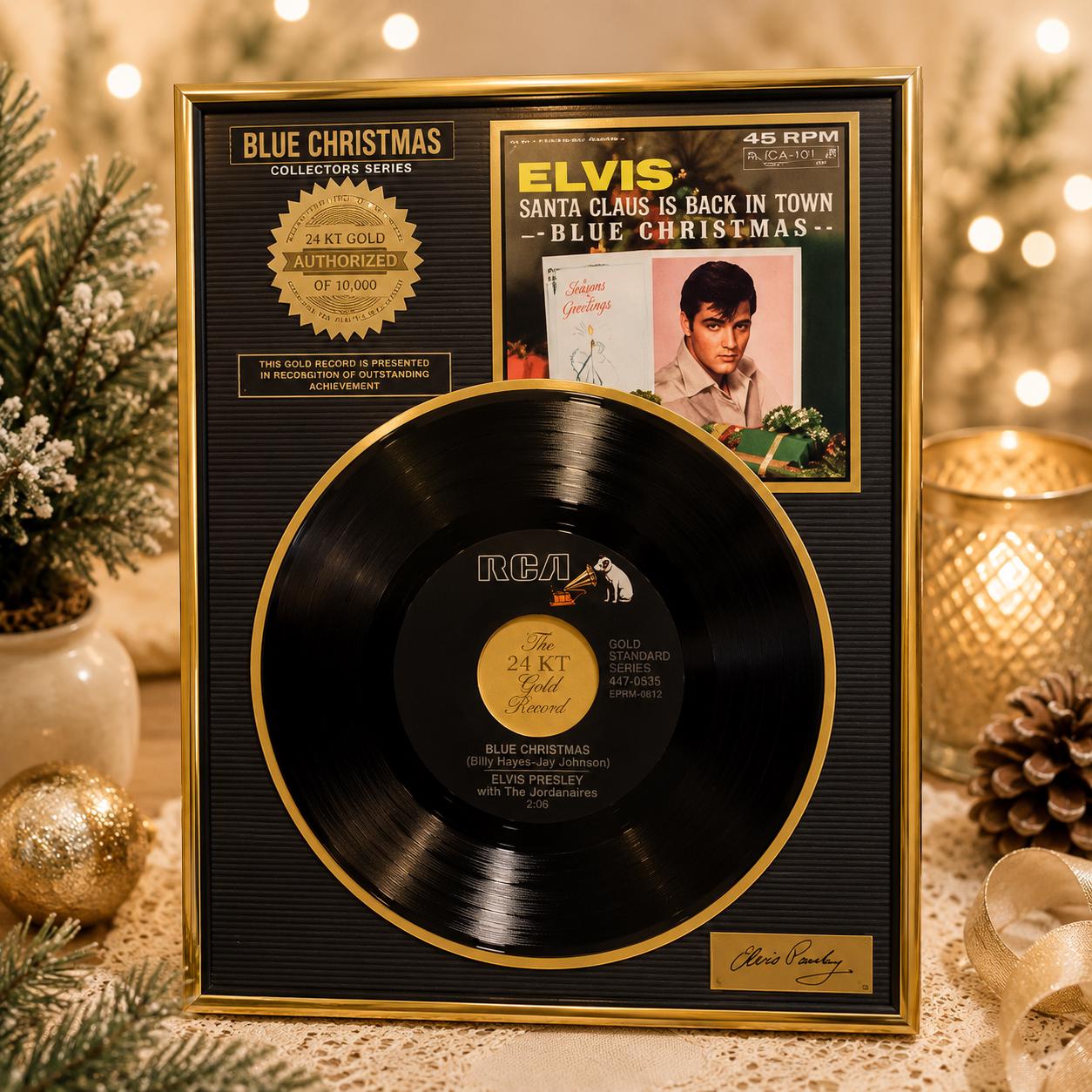 アート・デザイン・音楽 Elvis Presley Record Breakers Vintage 1997 Elvis Presley Blue Christmas Gold Record Plaque KRB