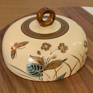 Vintage Japanese Butter Dish Lid: Hand-Painted Floral Dome, 5” Cover