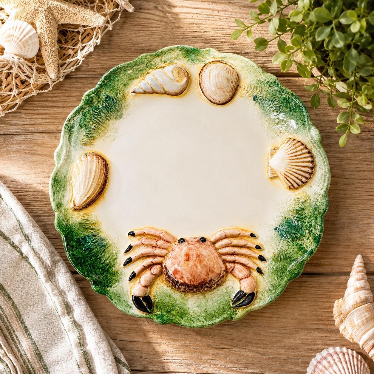 Vintage Italian Majolica Plate: Trompe L'oeil Crab & Shells - Etsy