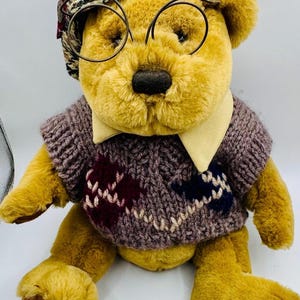 Sherwood the Brass Button Bear – Pickford Bears Ltd. – Vintage Plush Collectible with Glasses, Sweater & Hat – 11” Stuffed Animal