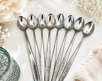 Vintage CAPCO Iced Tea Spoons Set of 8 Stainless Steel Korea Long Handle Sundae Parfait Cocktail Spoons MCM Flatware