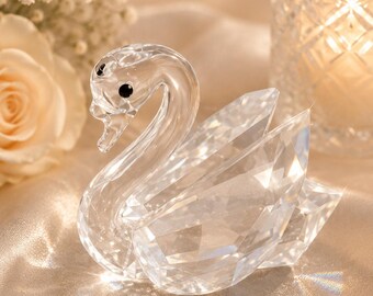 Vintage Cut Crystal Swan Figurine, Miniature Glass Animal Collectible