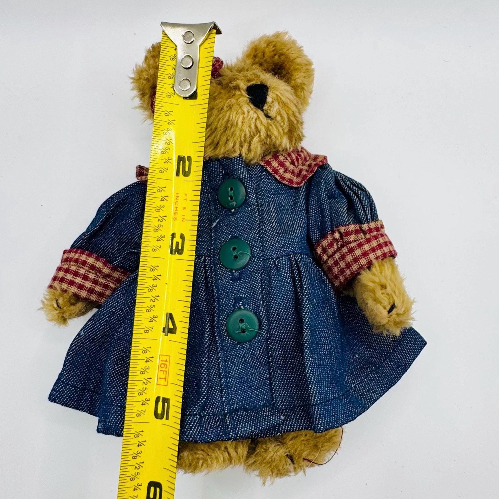 Vintage Boyds Bear: 5 Inch Plush in Denim Dress With Plaid - Etsy