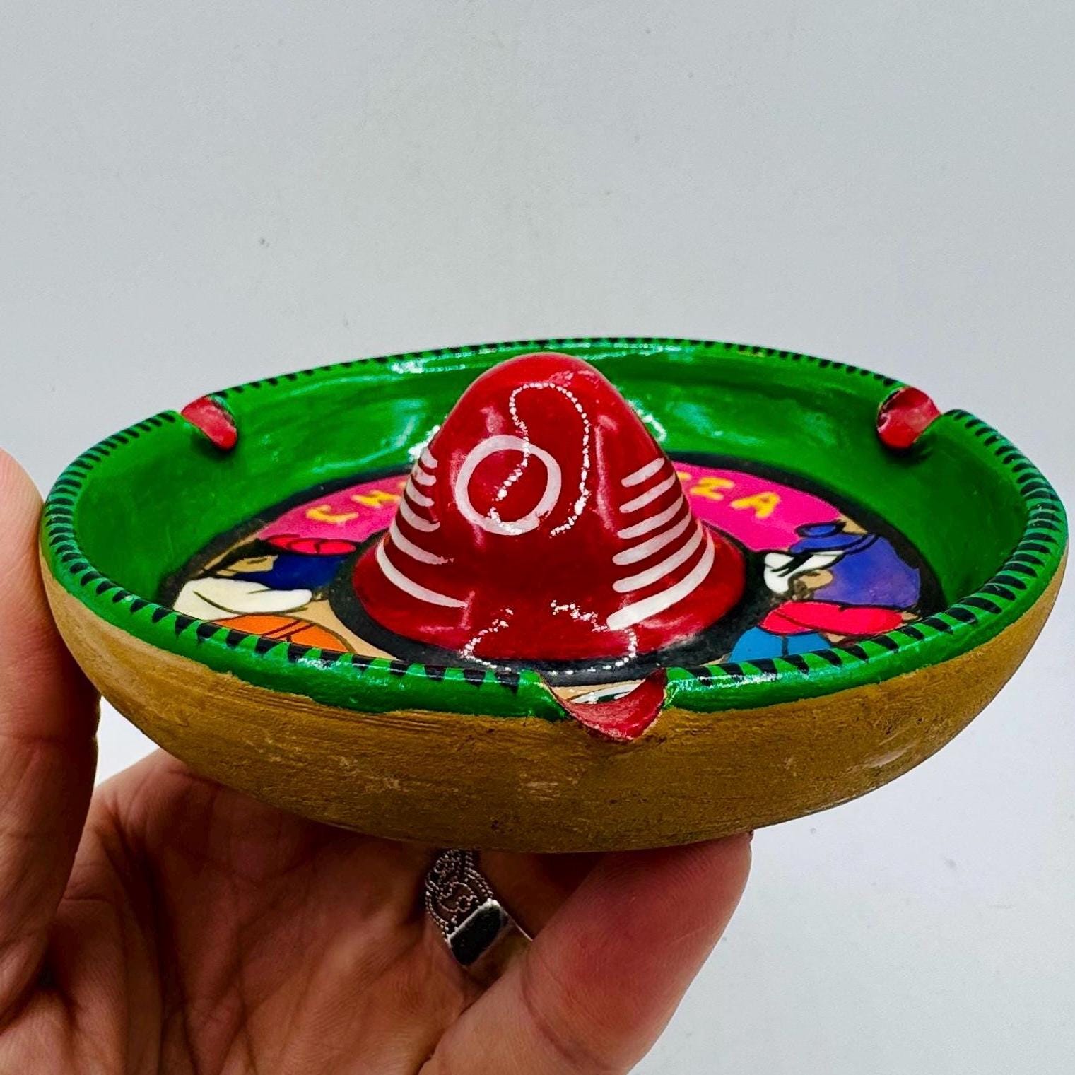 Vintage Chichenitza Ashtray: Hand-painted Sombrero, Mexican Folk