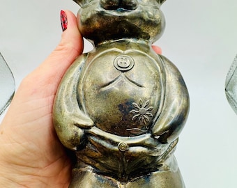 Vintage Metal Bear Bank: Collectible Figurine with Orange Eyes