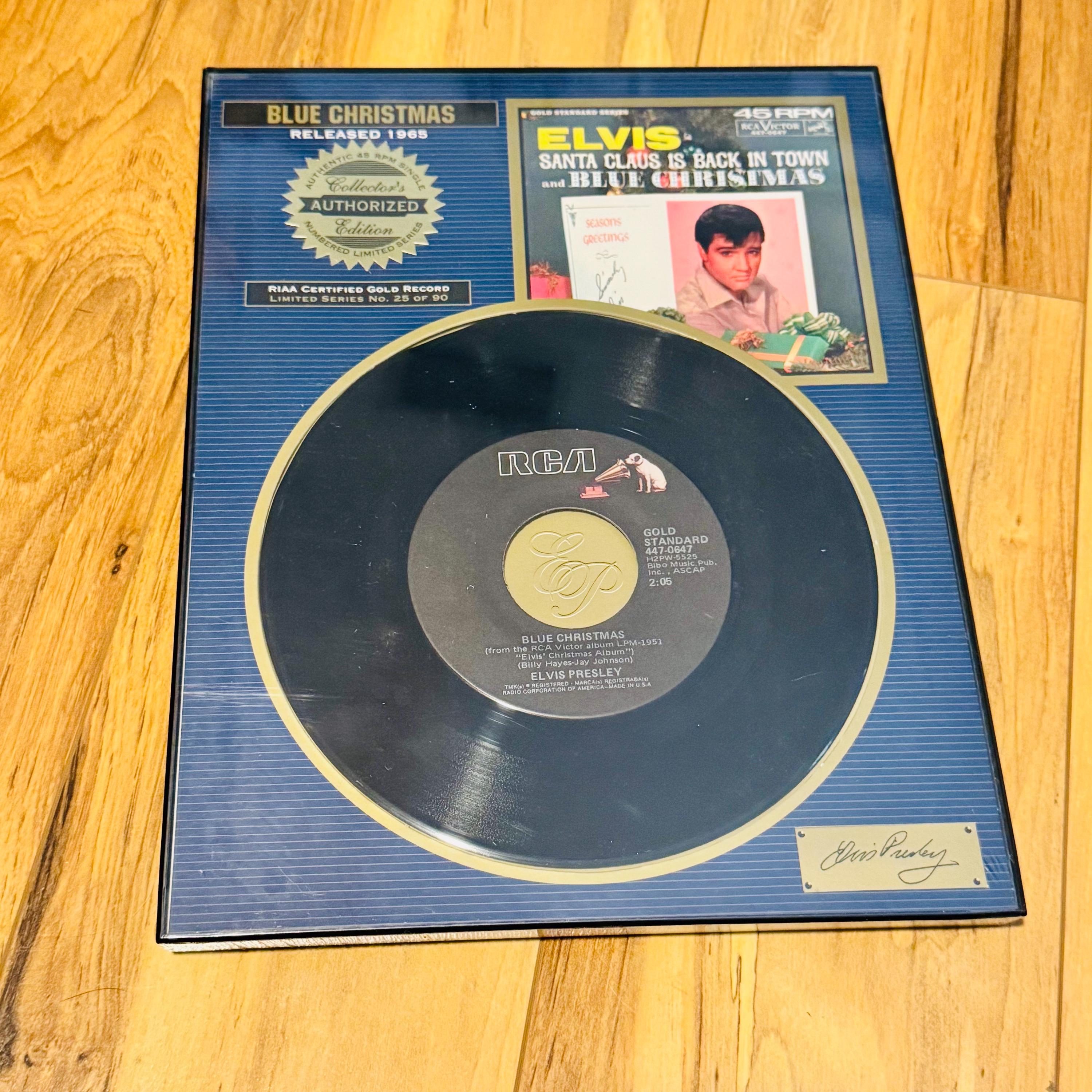 Vintage 1997 Elvis Presley Blue Christmas Gold Record Plaque KRB