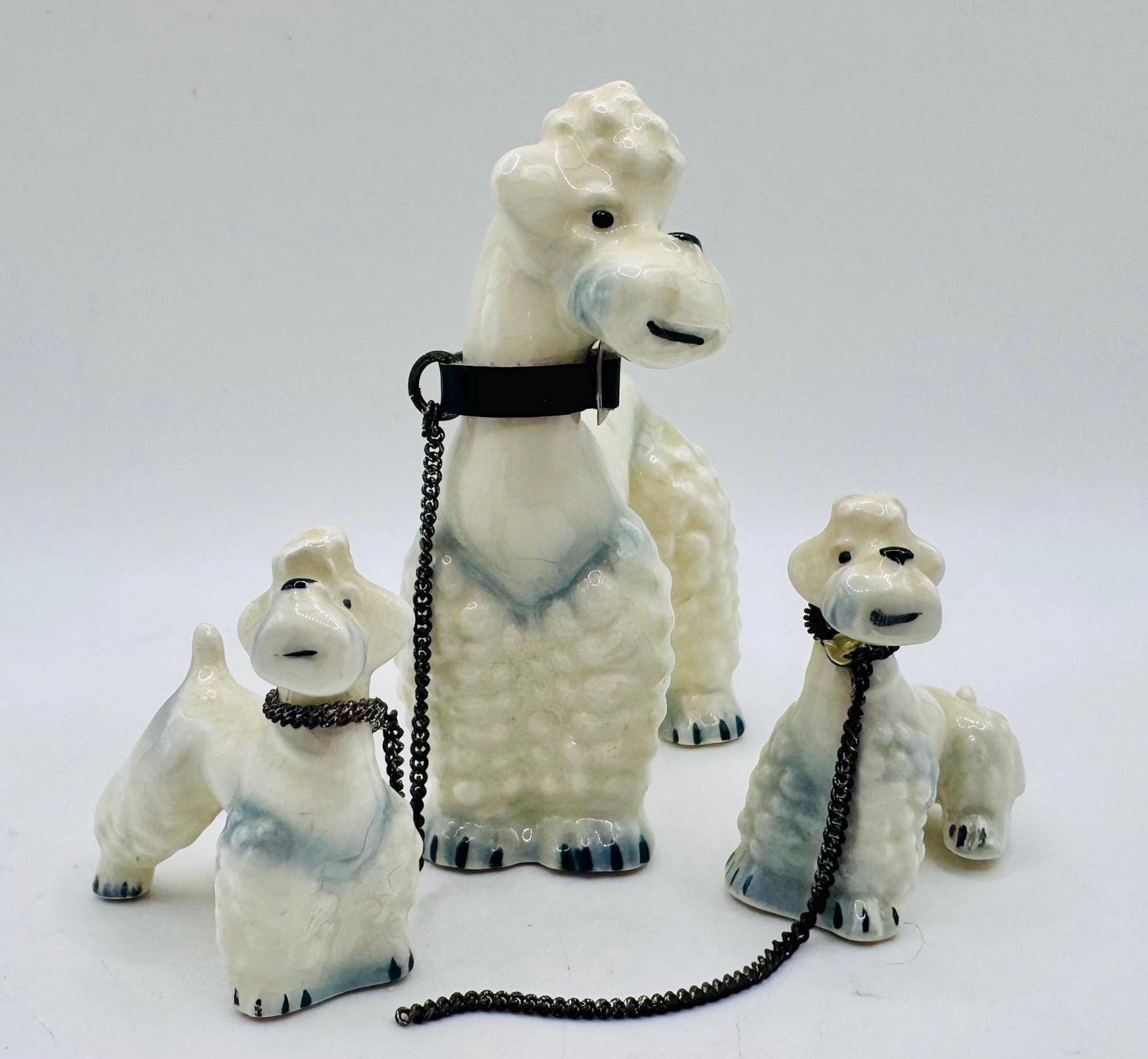 Vintage Spaghetti Poodle Family Set of 3 Ceramic Dog Figurines