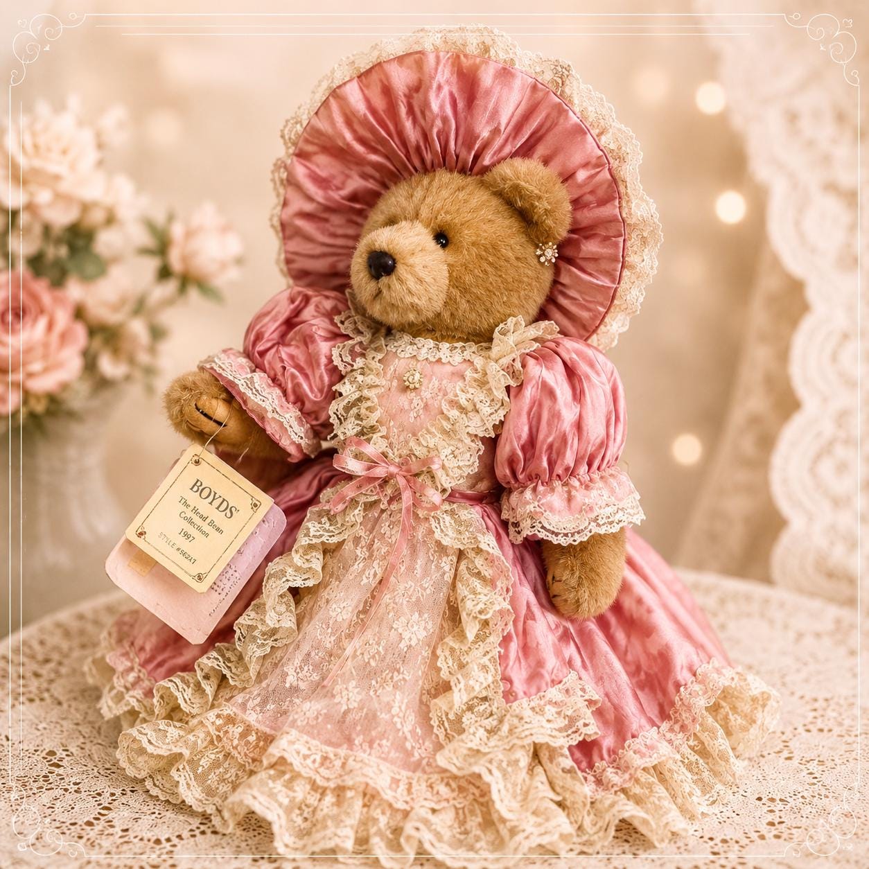 ぬいぐるみ vintage teddy bear in floral dress Victorian Dress Teddy Bear - Etsy