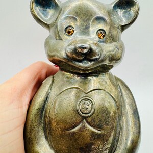 Vintage Metal Bear Bank: 7&quot; Heavy Figurine with Orange Eyes