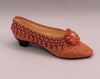 Vintage Orange Shoe Figurine | Beaded Tassels & Pearl Flower, Kleski Style