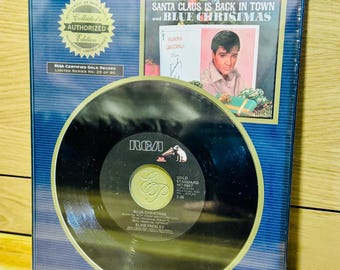 Vintage 1997 Elvis Presley Blue Christmas Gold Record Plaque KRB
