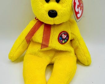Vintage Ty Beanie Baby Tradee – Yellow Plush Bear with Ribbon