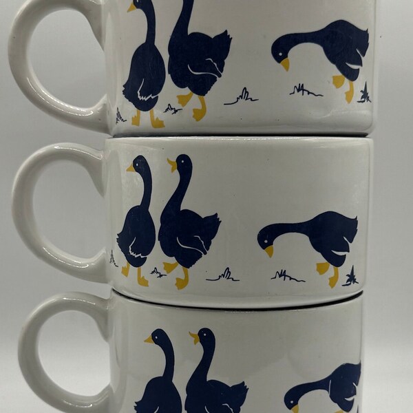 Vintage 80s Blue Goose Soup Mug  SET OF 3 Excellent Condition Free Shipping