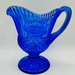 Vintage Avon Cobalt Blue Fostoria Glass Pitcher 1980s Mint