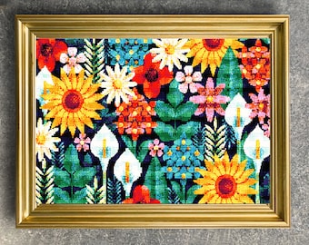 Flower panel cross stitch pattern.