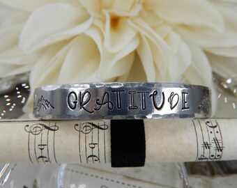 Stamped Aluminum Gratitude Cuff: Personalized Inspirational Bracelet