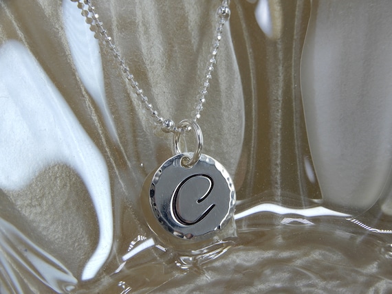 Stamped Initial Sterling Silver Necklace: Personalized Heart Charm