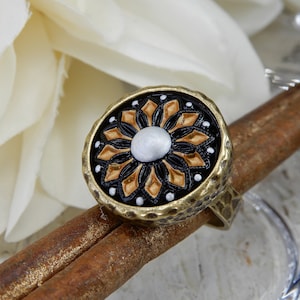 Czech Glass Button Ring, Czech Glass Ring, Antique Button Ring, Button Jewelry, Art Glass Ring, Birthday Gift For Her, Valentines Gift