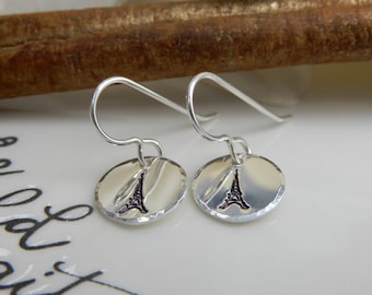 Stamped Sterling Silver Eiffel Tower Earrings/Hand Stamped Eiffel Tower Earrings/Stamped Eiffel Tower Earrings/Stamped Eiffel Tower Jewelry