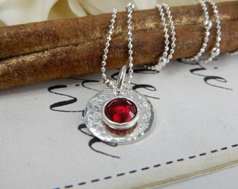 Swarovski Birthstone Necklace, January Birthstone Jewelry, Garnet Necklace, January Jewelry, Sterling Silver Garnet, Gift For Her