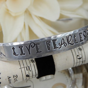 Live Fearlessly, Stamped Cuff, Affirmation Cuff, Inspirational Cuff, Motivation Cuff, Quotation Cuff, Personalized Cuff, Gift For Her