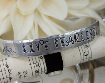 Stamped Aluminum Cuff Bracelet: Live Fearlessly, Personalized