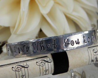 Live What You Love Cuff, Stamped Cuff, Affirmation Cuff, Inspirational Cuff, Motivation Cuff, Quotation Cuff, Personalized Cuff