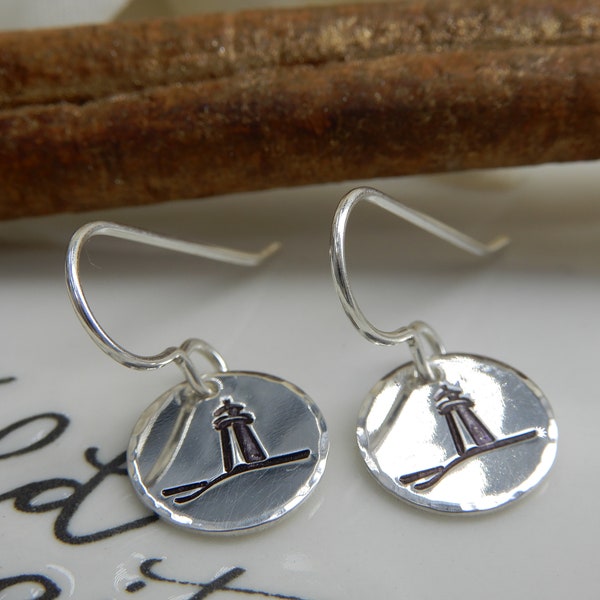 Stamped Sterling Silver Lighthouse Earrings/Hand Stamped Lighthouse Earrings/Stamped Lighthouse Earrings/Stamped Lighthouse Jewelry