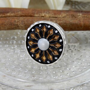 Czech Glass Button Ring, Czech Glass Ring, Antique Button Ring, Button Jewelry, Art Glass Ring, Birthday Gift For Her, Valentines Gift