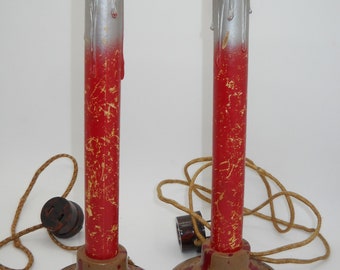 Pair of Paramount Electric Christmas Window Candles Cardboard with Tested Bakelite Plugs and Fabric Cords